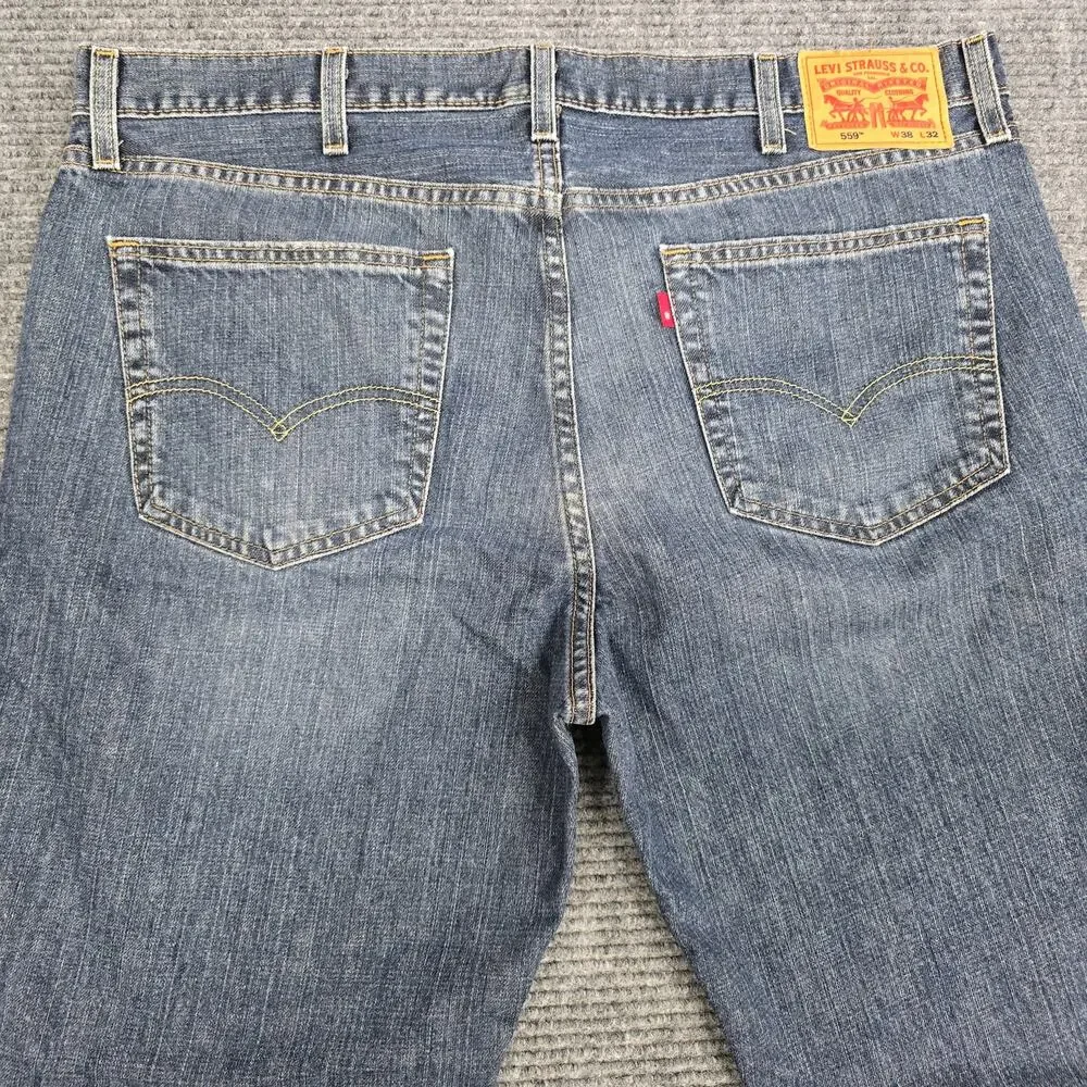 Levi's 559 Relaxed Straight Jeans Men's 38x32 Light Wash Denim Cotton